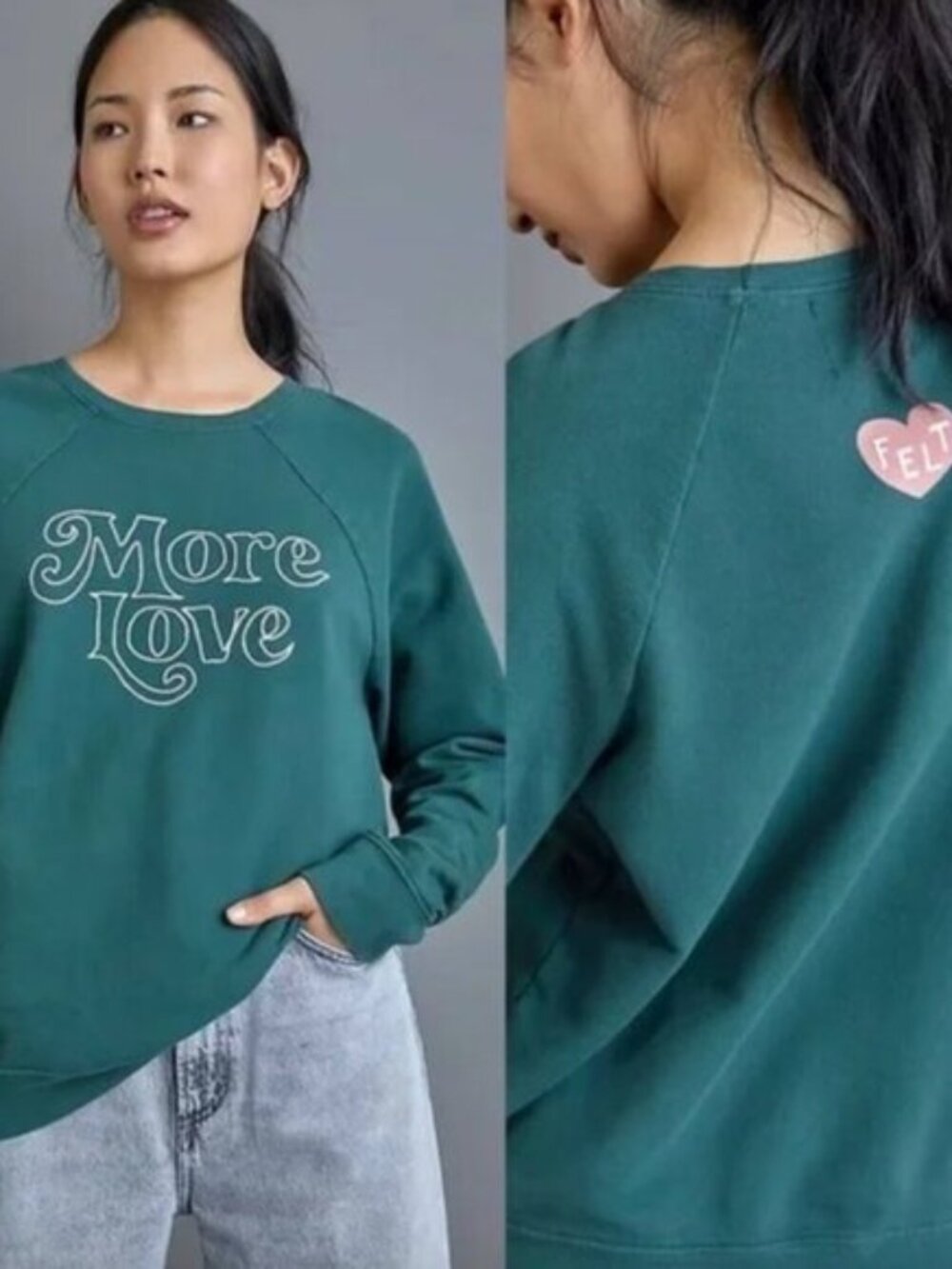 Anthropologie Back When More Love‎ Graphic Sweatshirt Green Size XS